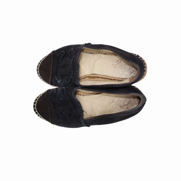Chanel Fabric Interlocking CC Logo Canvas Espadrilles Flats Black Size 39 - Picture 3 of 7